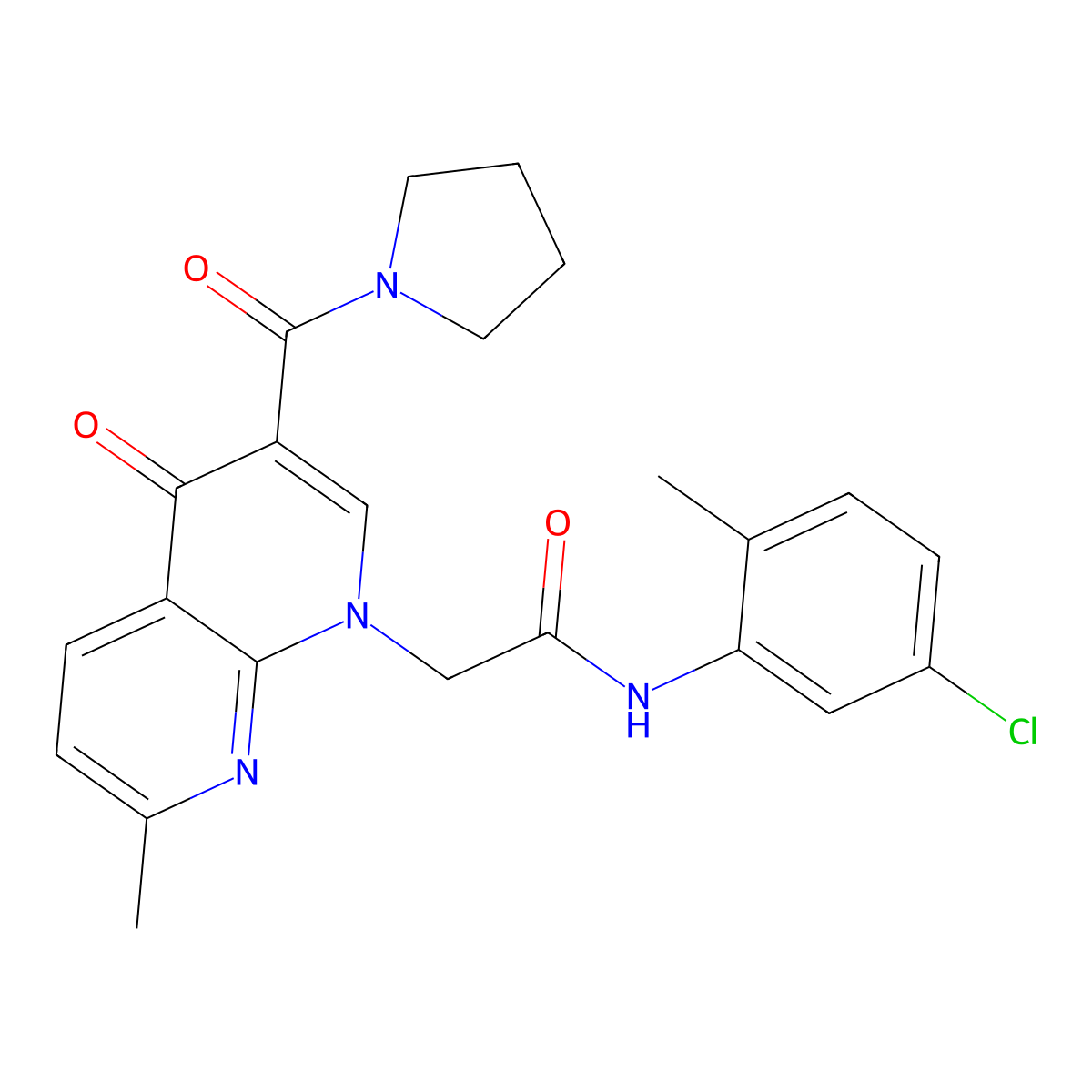 N-(5-chloro-2-methylphenyl)-2-(7-methyl-4-oxo-3-(pyrrolidine-1-carbonyl)-1,8-naphthyridin-1(4H)-yl)acetamide molecular structure, CAS 1251594-66-7