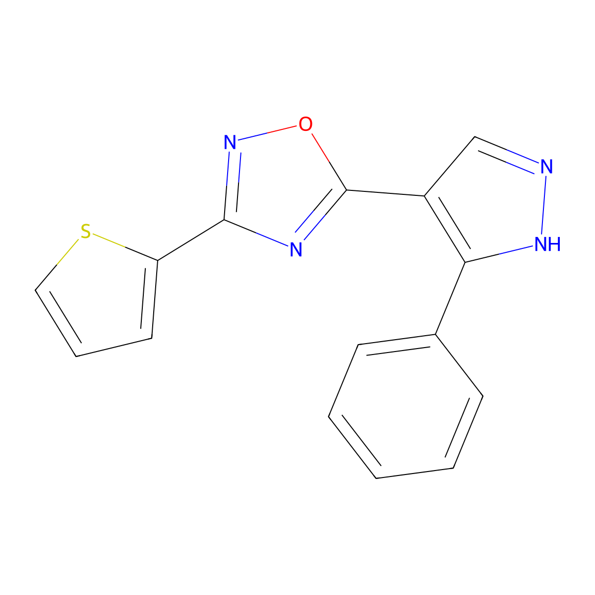 5-(3-phenyl-1H-pyrazol-4-yl)-3-(thiophen-2-yl)-1,2,4-oxadiazole molecular structure, CAS 1251594-69-0