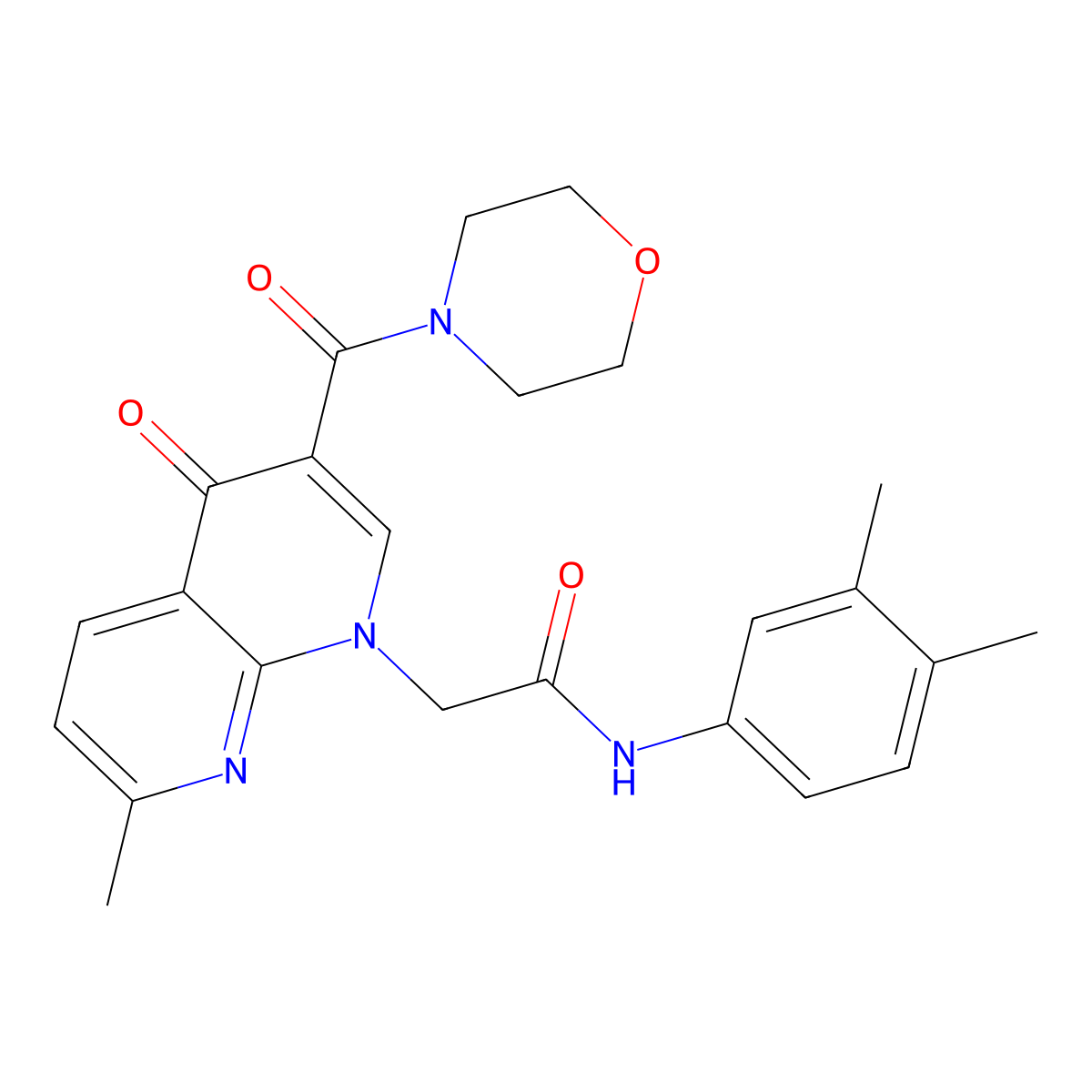N-(3,4-dimethylphenyl)-2-(7-methyl-3-(morpholine-4-carbonyl)-4-oxo-1,8-naphthyridin-1(4H)-yl)acetamide molecular structure, CAS 1251594-73-6