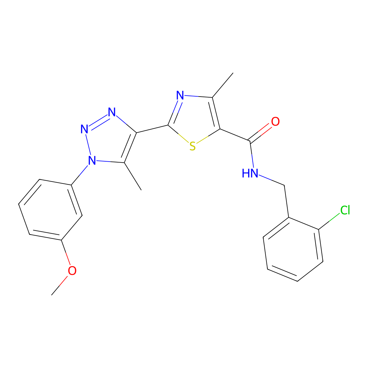 N-(2-chlorobenzyl)-2-[1-(3-methoxyphenyl)-5-methyl-1H-1,2,3-triazol-4-yl]-4-methyl-1,3-thiazole-5-carboxamide molecular structure, CAS 1251594-75-8