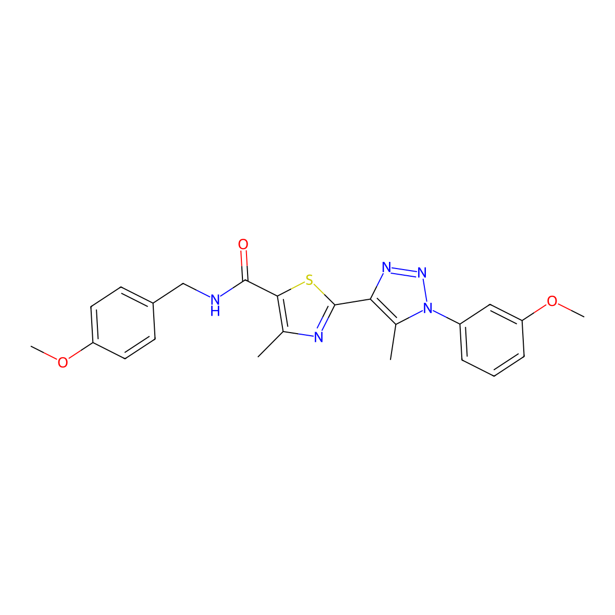 N-(4-methoxybenzyl)-2-(1-(3-methoxyphenyl)-5-methyl-1H-1,2,3-triazol-4-yl)-4-methylthiazole-5-carboxamide molecular structure, CAS 1251594-78-1