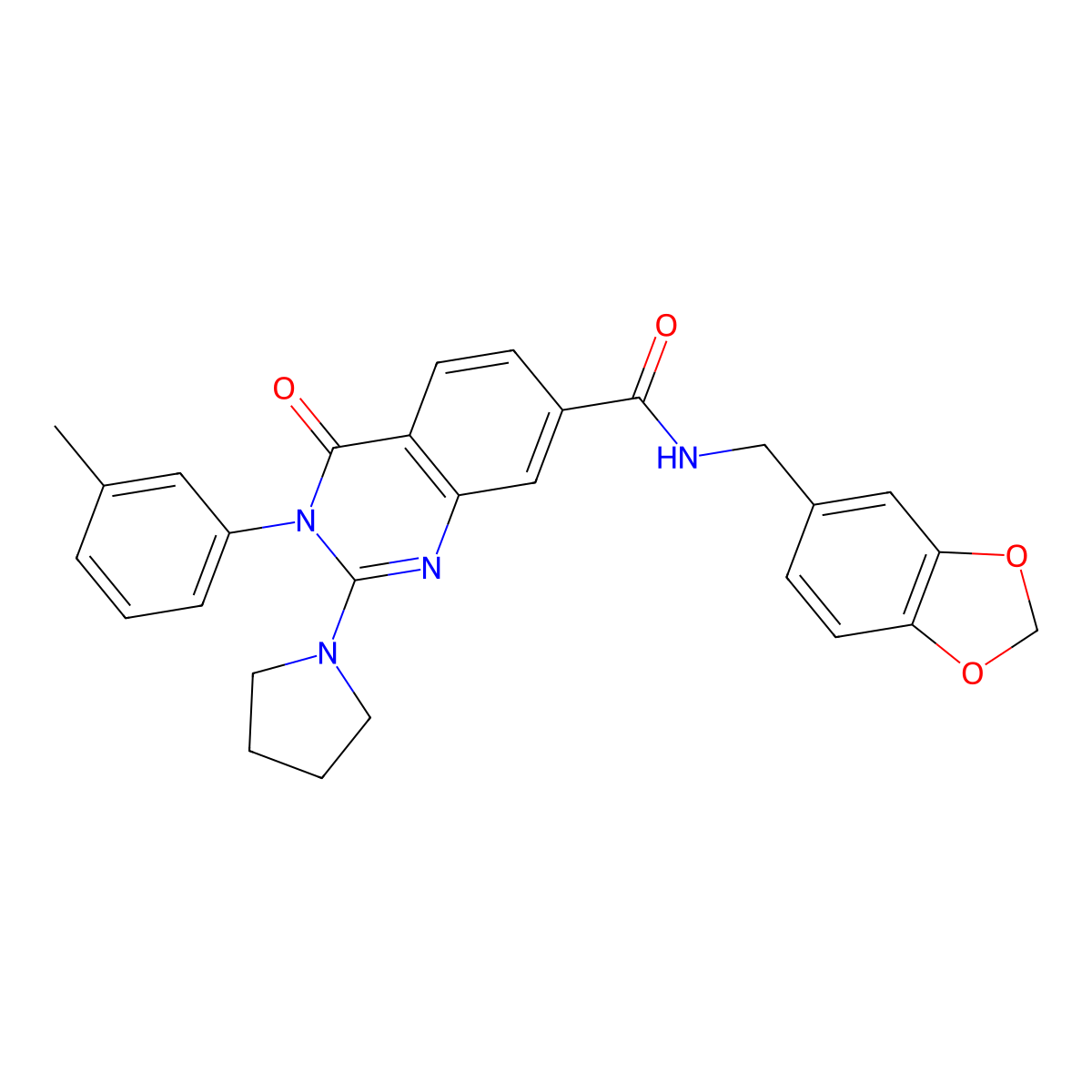 N-[(2H-1,3-benzodioxol-5-yl)methyl]-3-(3-methylphenyl)-4-oxo-2-(pyrrolidin-1-yl)-3,4-dihydroquinazoline-7-carboxamide molecular structure, CAS 1251594-79-2