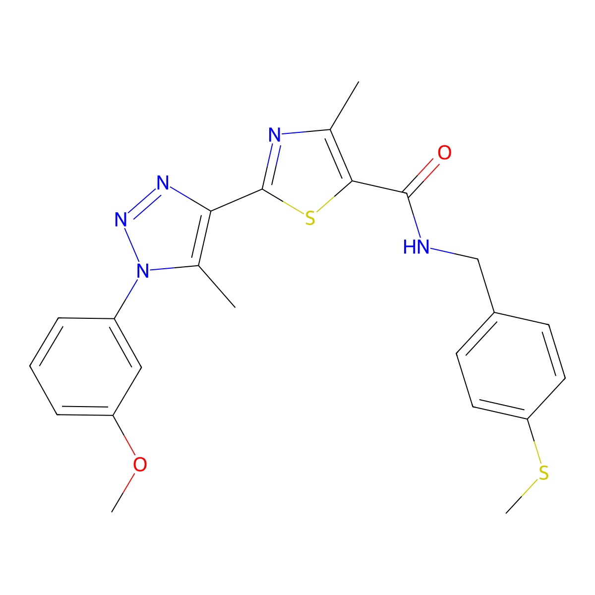 2-[1-(3-methoxyphenyl)-5-methyl-1H-1,2,3-triazol-4-yl]-4-methyl-N-{[4-(methylsulfanyl)phenyl]methyl}-1,3-thiazole-5-carboxamide molecular structure, CAS 1251594-82-7
