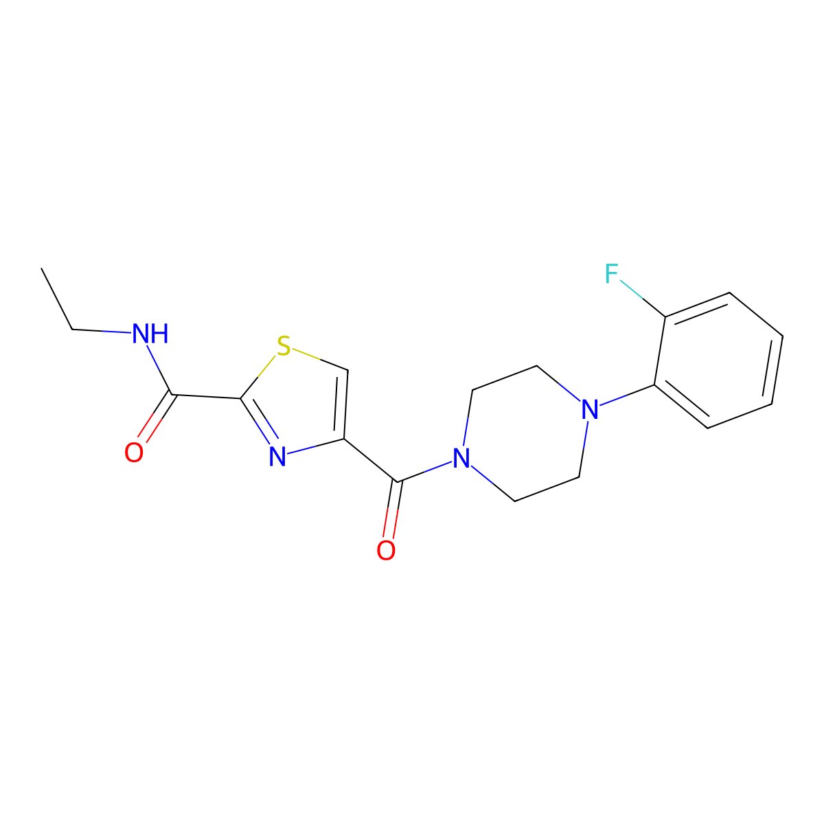 N-ethyl-4-(4-(2-fluorophenyl)piperazine-1-carbonyl)thiazole-2-carboxamide molecular structure, CAS 1251595-00-2