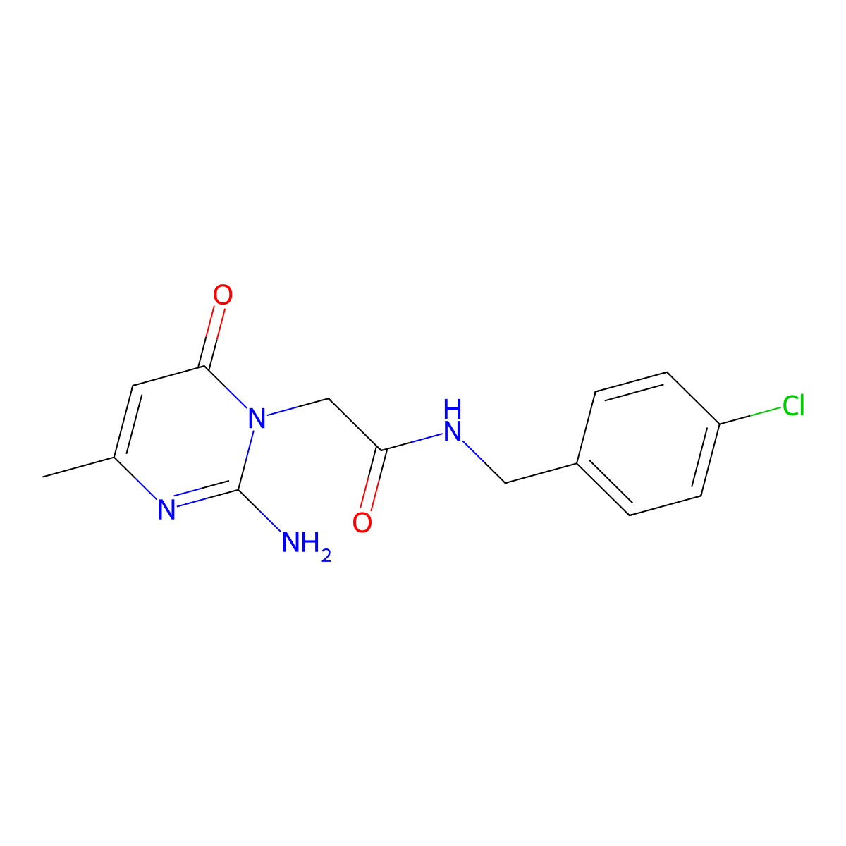 2-(2-amino-4-methyl-6-oxo-1,6-dihydropyrimidin-1-yl)-N-[(4-chlorophenyl)methyl]acetamide molecular structure, CAS 1251595-05-7
