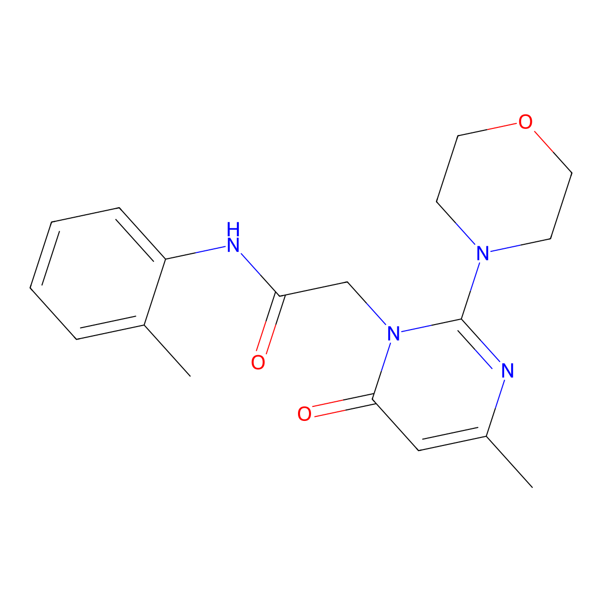 2-[4-methyl-2-(morpholin-4-yl)-6-oxo-1,6-dihydropyrimidin-1-yl]-N-(2-methylphenyl)acetamide molecular structure, CAS 1251595-11-5