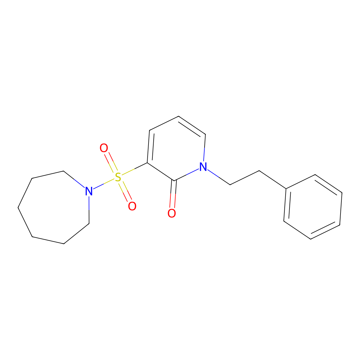 3-(azepan-1-ylsulfonyl)-1-phenethylpyridin-2(1H)-one molecular structure, CAS 1251595-12-6