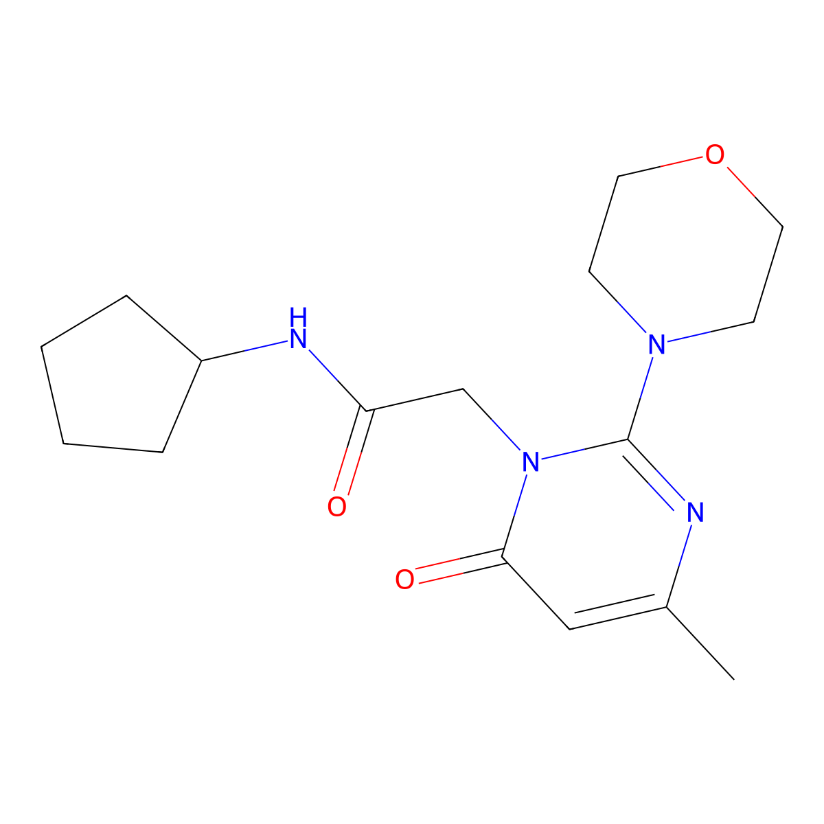 N-cyclopentyl-2-(4-methyl-2-morpholino-6-oxopyrimidin-1(6H)-yl)acetamide molecular structure, CAS 1251595-17-1