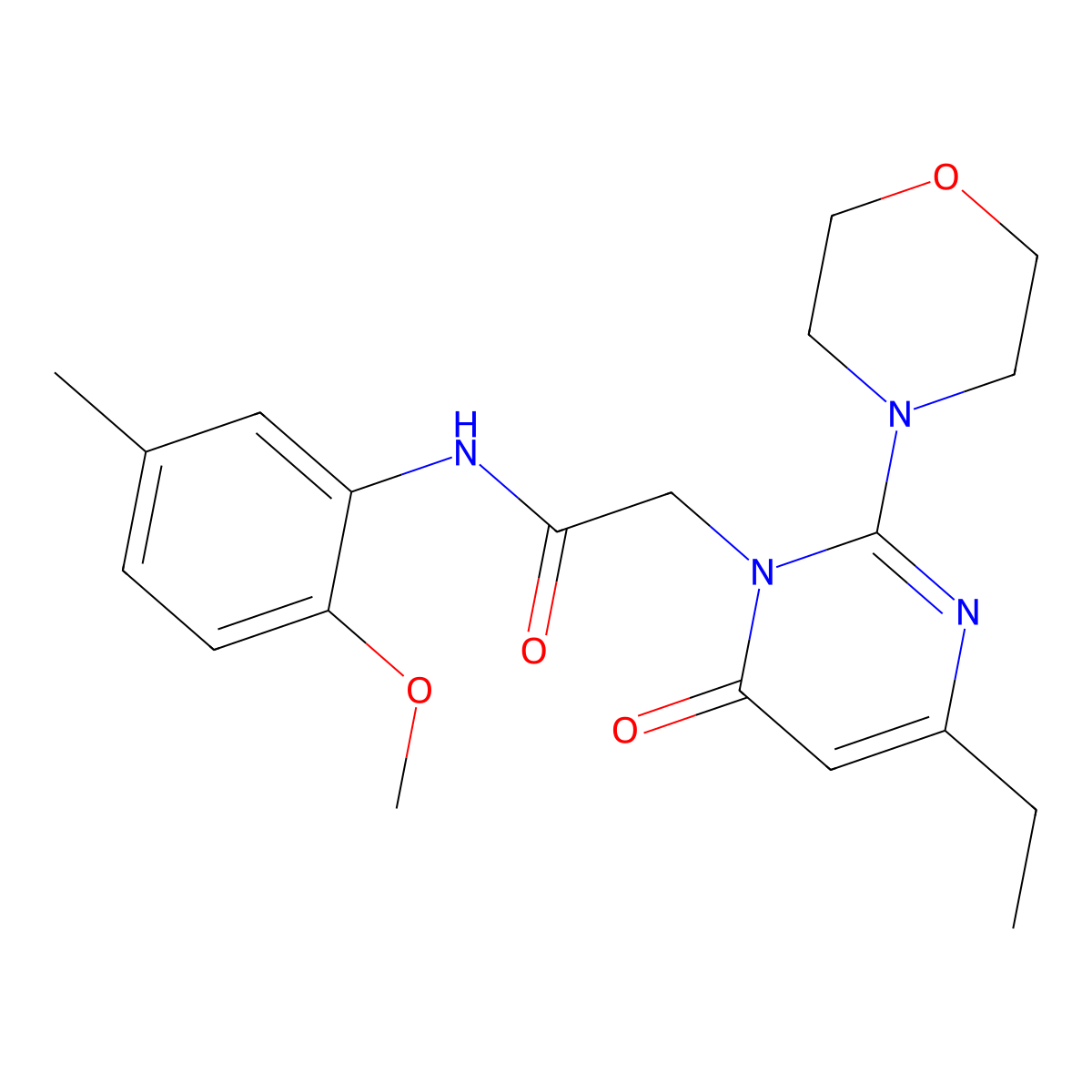 2-[4-ethyl-2-(morpholin-4-yl)-6-oxo-1,6-dihydropyrimidin-1-yl]-N-(2-methoxy-5-methylphenyl)acetamide molecular structure, CAS 1251595-25-1