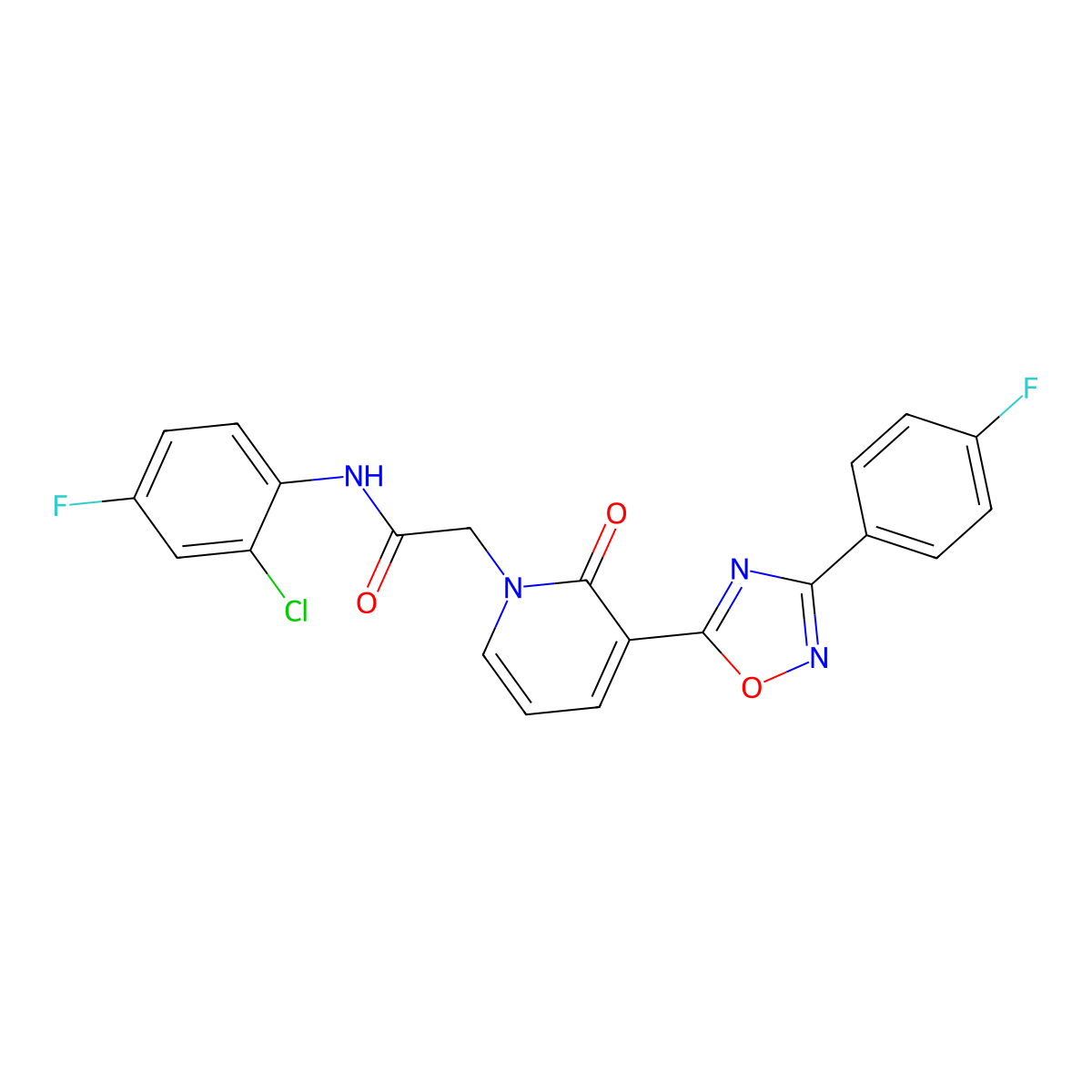 N-(2-chloro-4-fluorophenyl)-2-(3-(3-(4-fluorophenyl)-1,2,4-oxadiazol-5-yl)-2-oxopyridin-1(2H)-yl)acetamide molecular structure, CAS 1251595-42-2