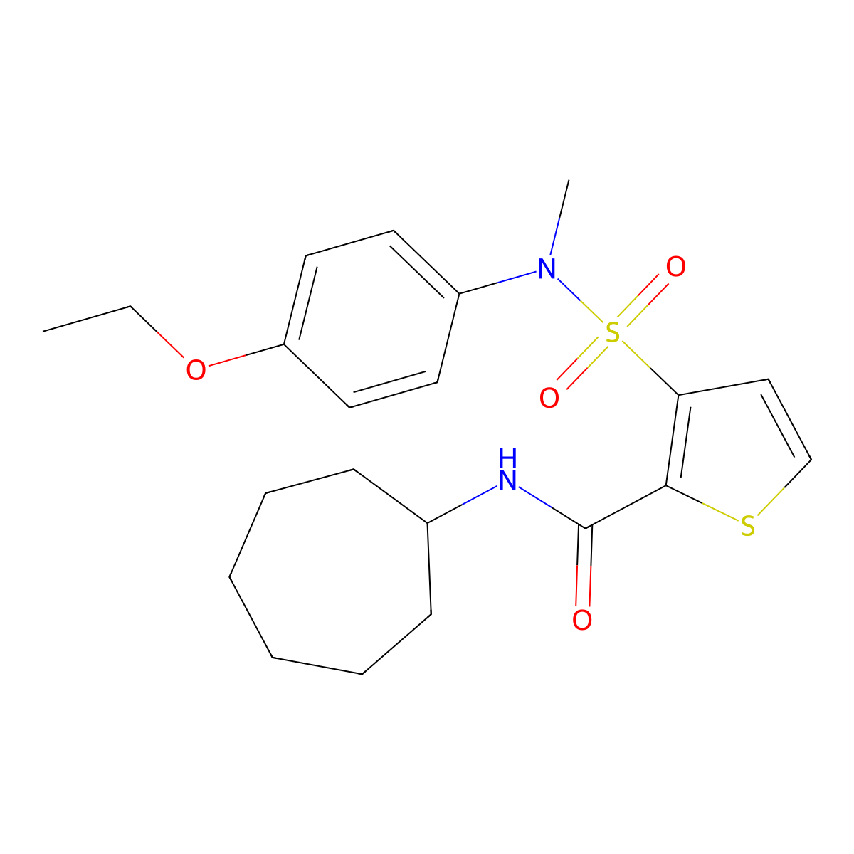 N-cycloheptyl-3-[(4-ethoxyphenyl)(methyl)sulfamoyl]thiophene-2-carboxamide molecular structure, CAS 1251595-45-5