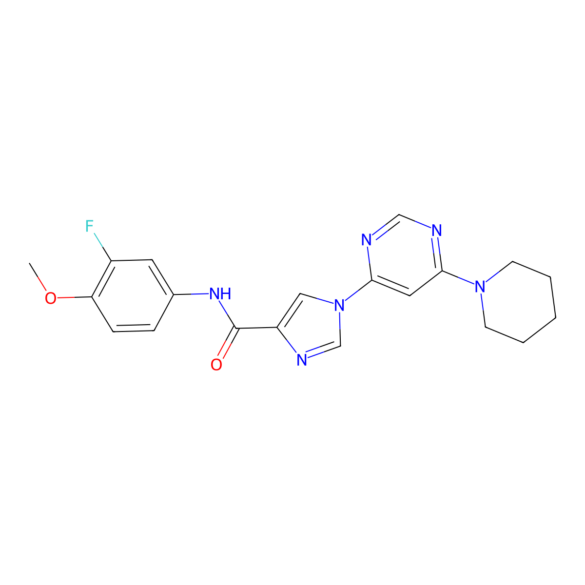 N-(3-fluoro-4-methoxyphenyl)-1-[6-(piperidin-1-yl)pyrimidin-4-yl]-1H-imidazole-4-carboxamide molecular structure, CAS 1251595-47-7