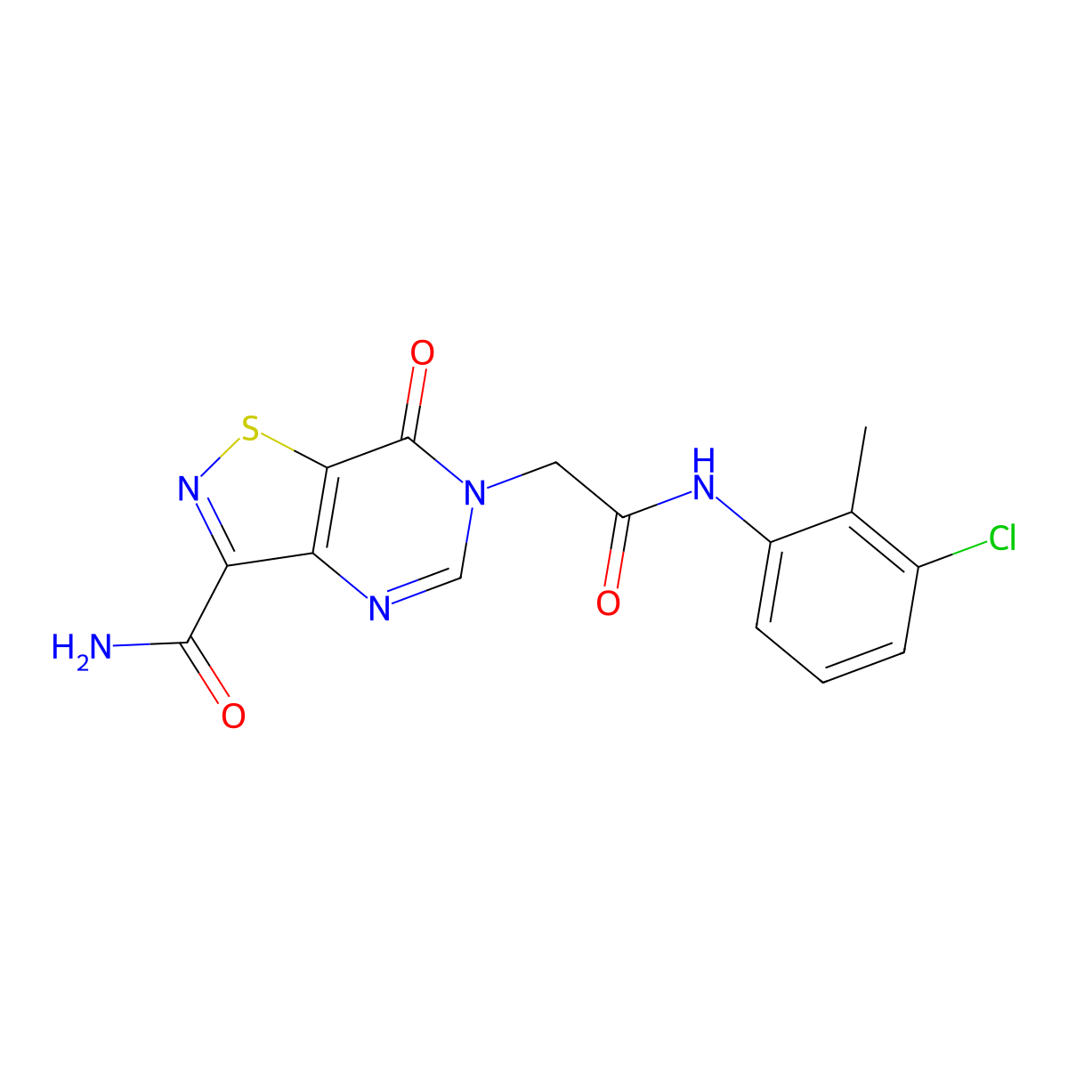 6-{[(3-chloro-2-methylphenyl)carbamoyl]methyl}-7-oxo-6H,7H-[1,2]thiazolo[4,5-d]pyrimidine-3-carboxamide molecular structure, CAS 1251595-52-4