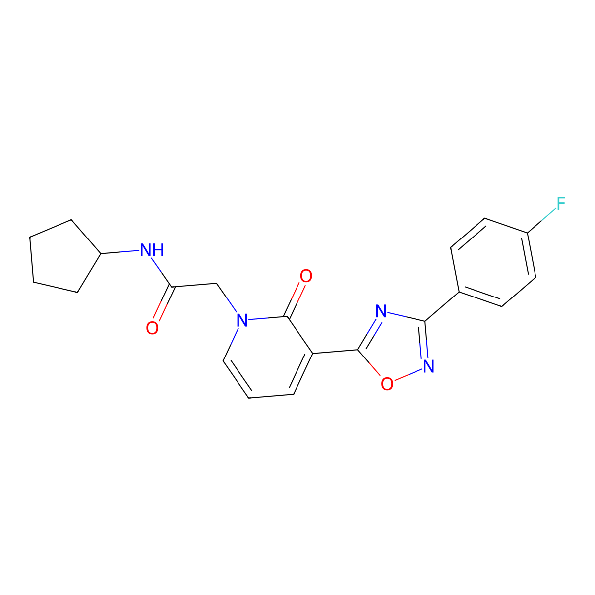 N-cyclopentyl-2-{3-[3-(4-fluorophenyl)-1,2,4-oxadiazol-5-yl]-2-oxo-1,2-dihydropyridin-1-yl}acetamide molecular structure, CAS 1251595-62-6