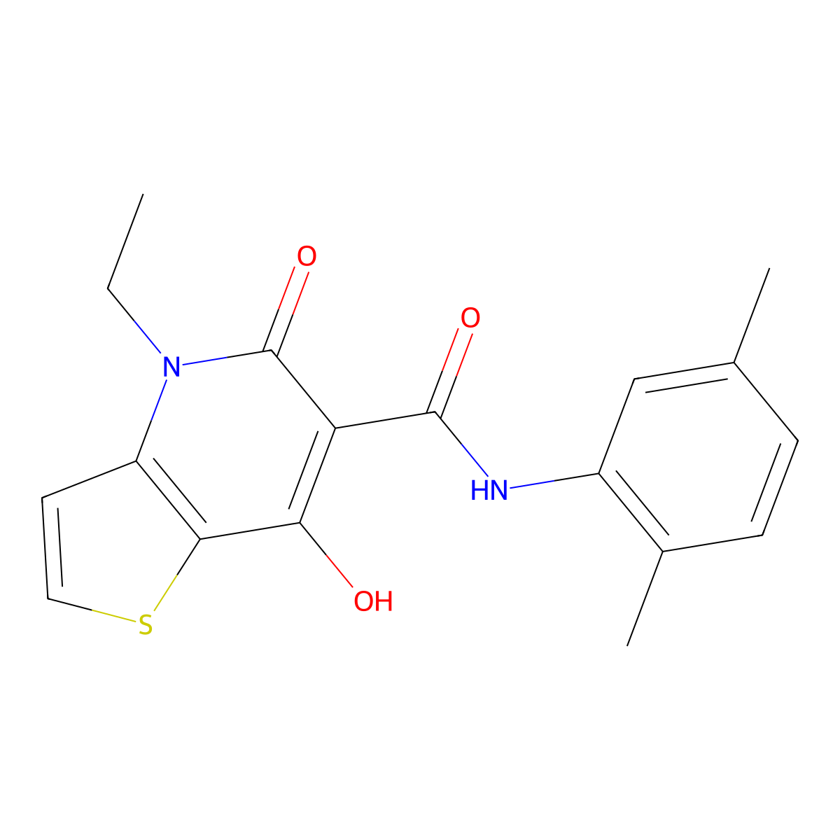 N-(2,5-dimethylphenyl)-4-ethyl-7-hydroxy-5-oxo-4,5-dihydrothieno[3,2-b]pyridine-6-carboxamide molecular structure, CAS 1251595-79-5