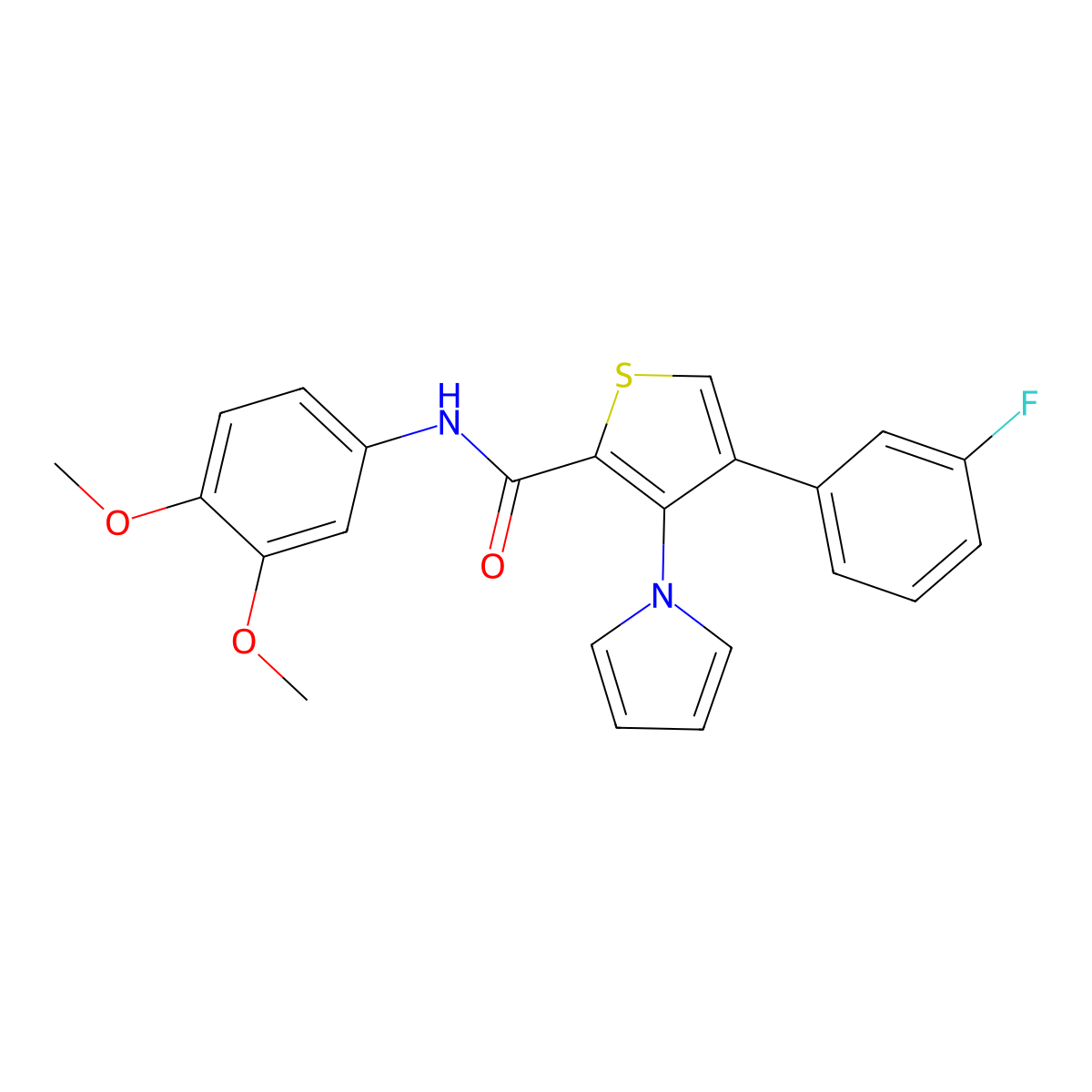 N-(3,4-dimethoxyphenyl)-4-(3-fluorophenyl)-3-(1H-pyrrol-1-yl)thiophene-2-carboxamide molecular structure, CAS 1251595-88-6