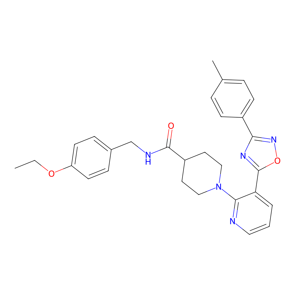 N-[(4-ethoxyphenyl)methyl]-1-{3-[3-(4-methylphenyl)-1,2,4-oxadiazol-5-yl]pyridin-2-yl}piperidine-4-carboxamide molecular structure, CAS 1251595-93-3