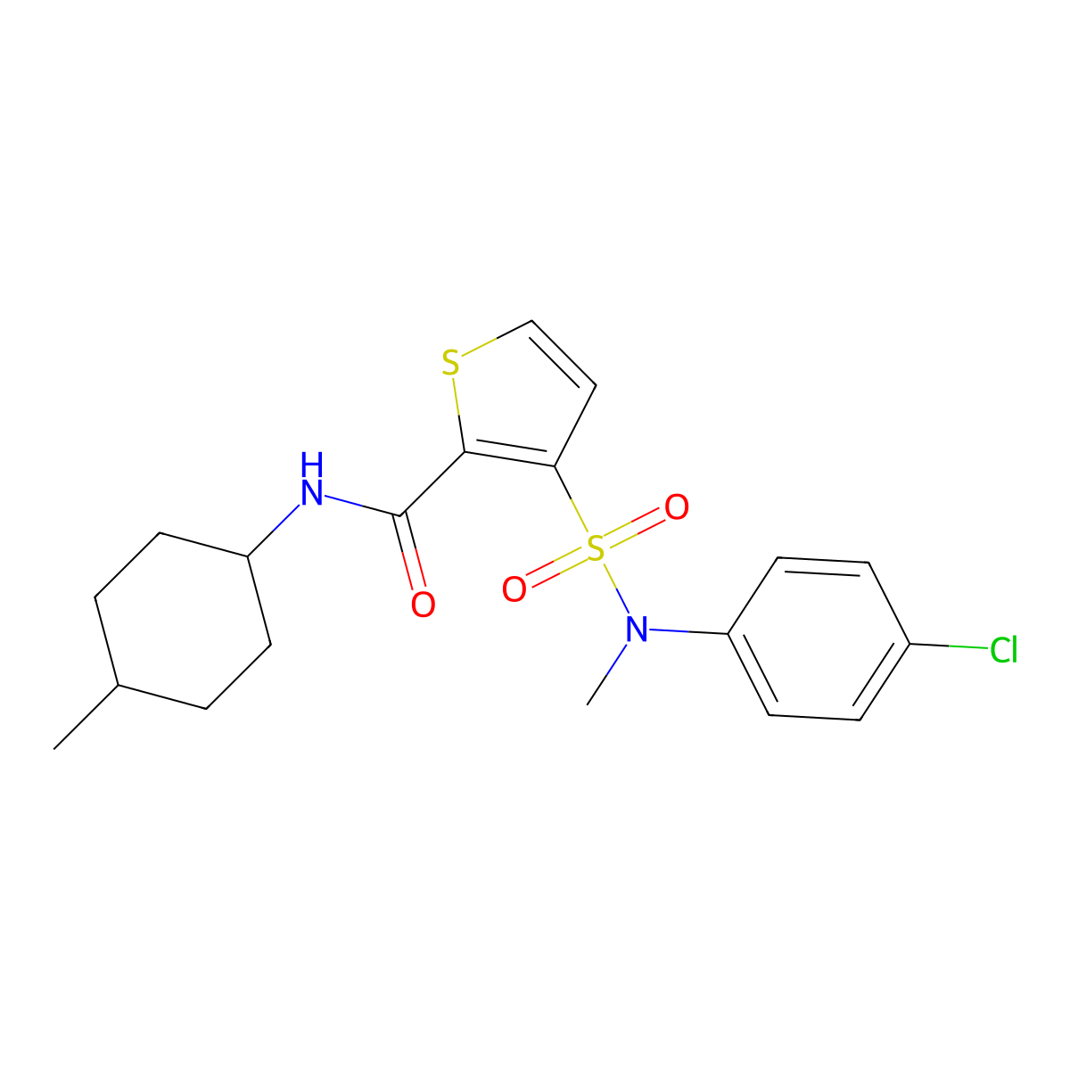 3-[(4-chlorophenyl)(methyl)sulfamoyl]-N-(4-methylcyclohexyl)thiophene-2-carboxamide molecular structure, CAS 1251595-96-6