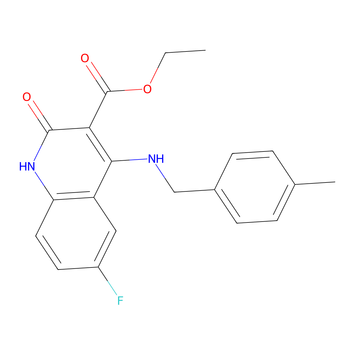 Ethyl 6-fluoro-4-((4-methylbenzyl)amino)-2-oxo-1,2-dihydroquinoline-3-carboxylate molecular structure, CAS 1251595-97-7