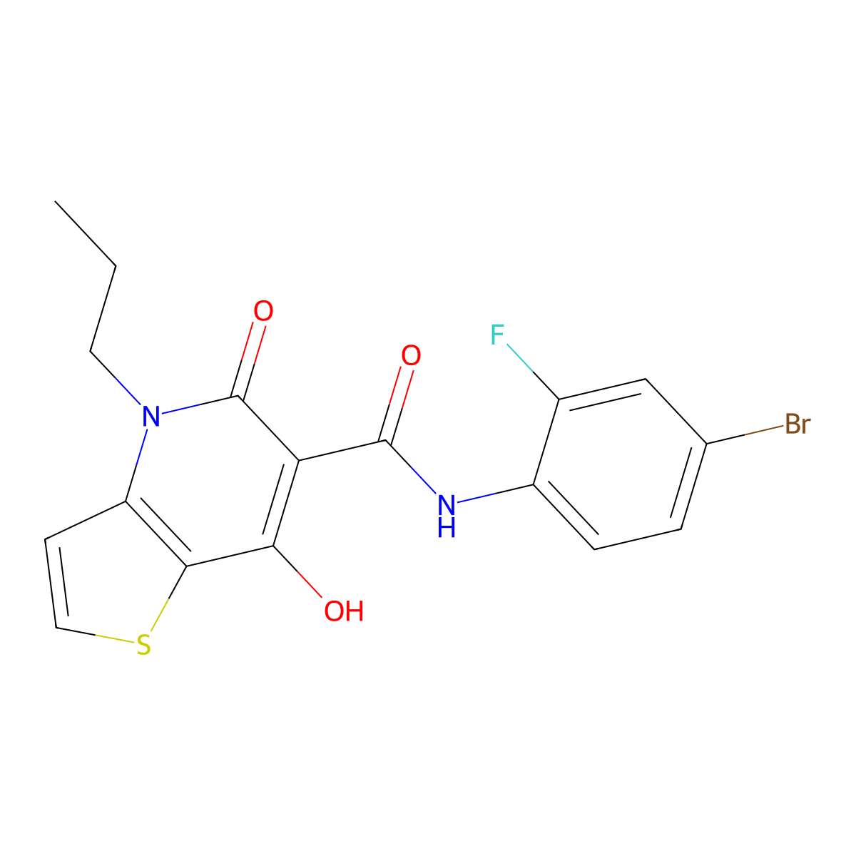 N-(4-bromo-2-fluorophenyl)-7-hydroxy-5-oxo-4-propyl-4,5-dihydrothieno[3,2-b]pyridine-6-carboxamide molecular structure, CAS 1251596-02-7
