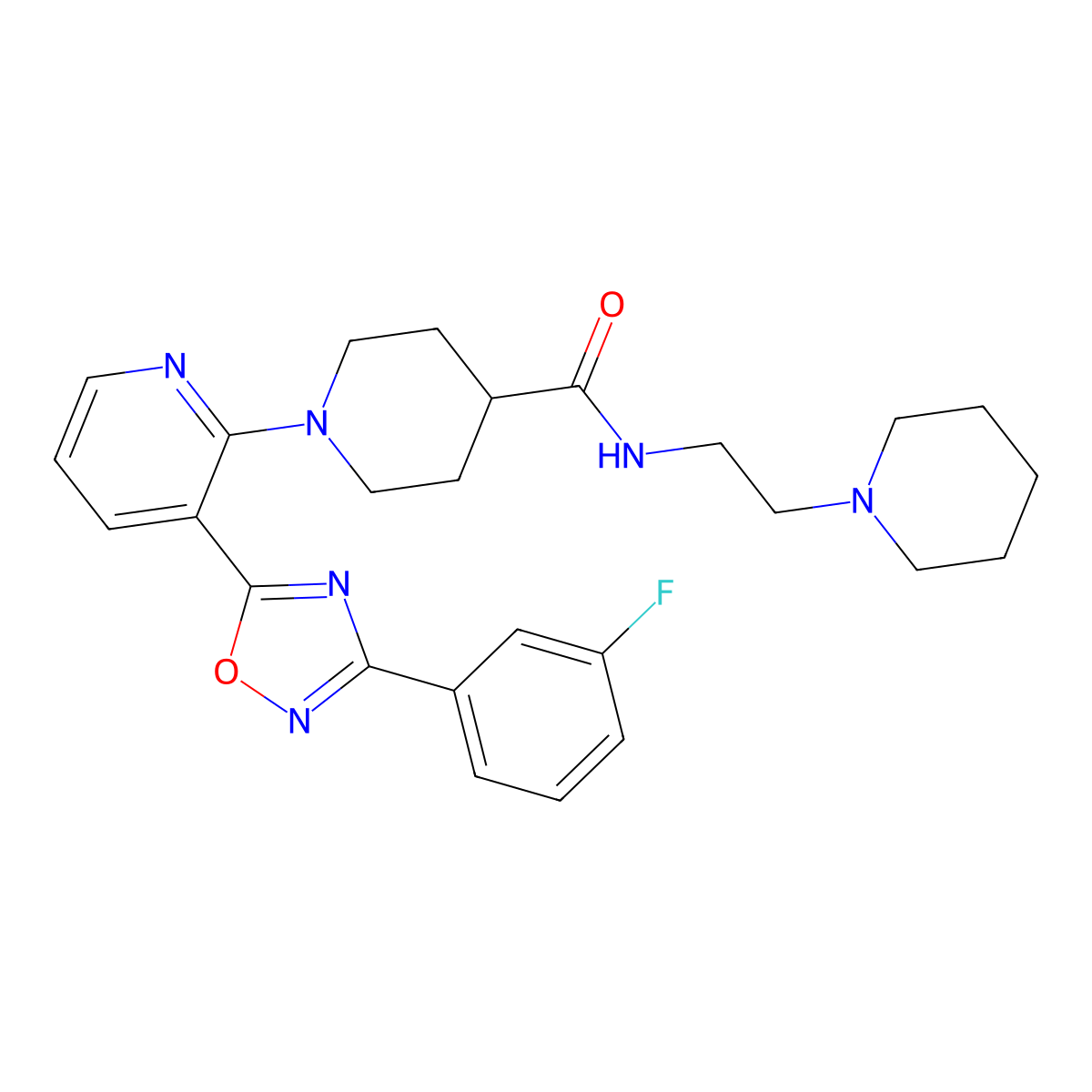 N-{[1-(4-fluorobenzyl)piperidin-4-yl]methyl}-3-(3-methyl-1-benzofuran-2-yl)-1,2,4-oxadiazole-5-carboxamide molecular structure, CAS 1251596-04-9
