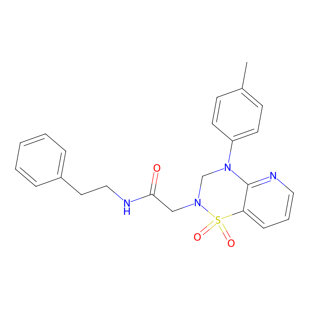 2-(1,1-dioxido-4-(p-tolyl)-3,4-dihydro-2H-pyrido[2,3-e][1,2,4]thiadiazin-2-yl)-N-phenethylacetamide molecular structure, CAS 1251596-05-0