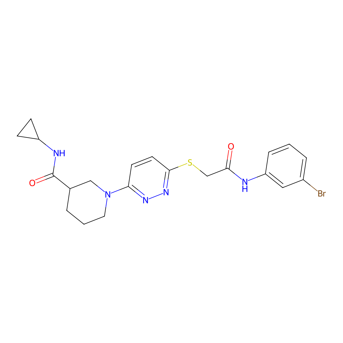 1-[6-({[(3-bromophenyl)carbamoyl]methyl}sulfanyl)pyridazin-3-yl]-N-cyclopropylpiperidine-3-carboxamide molecular structure, CAS 1251596-08-3