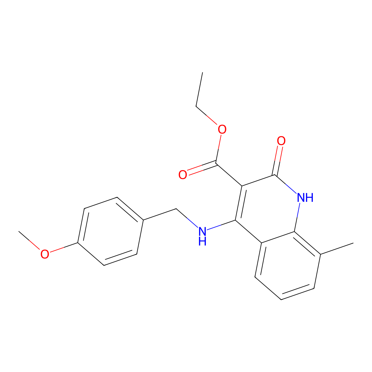 Ethyl 4-((4-methoxybenzyl)amino)-8-methyl-2-oxo-1,2-dihydroquinoline-3-carboxylate molecular structure, CAS 1251596-09-4
