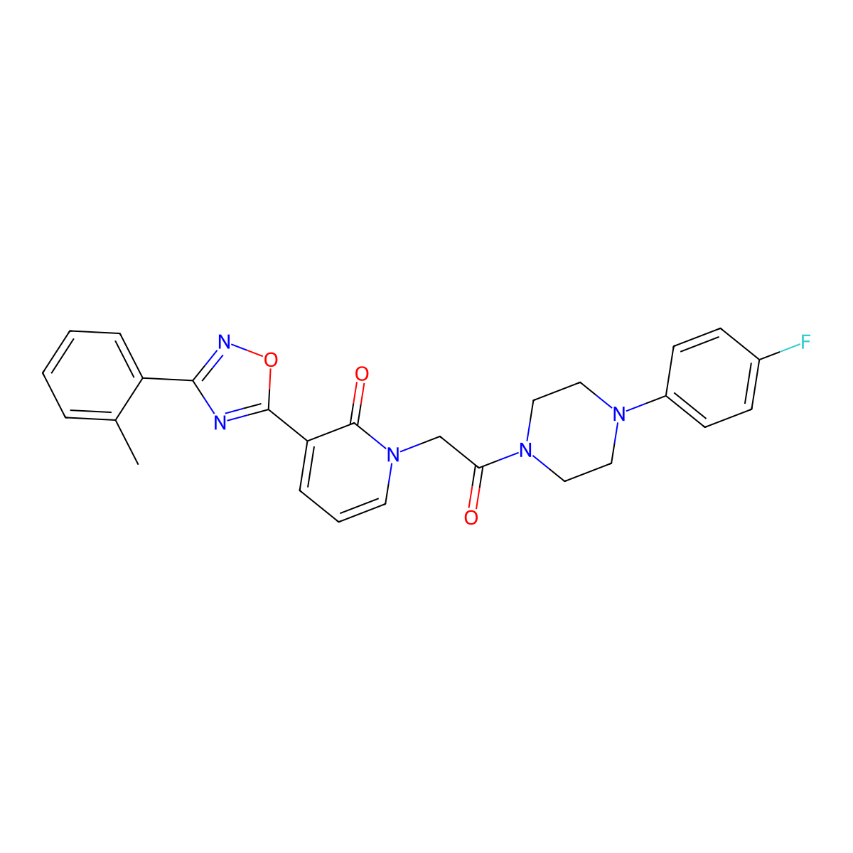 1-(2-(4-(4-fluorophenyl)piperazin-1-yl)-2-oxoethyl)-3-(3-(o-tolyl)-1,2,4-oxadiazol-5-yl)pyridin-2(1H)-one molecular structure, CAS 1251596-13-0
