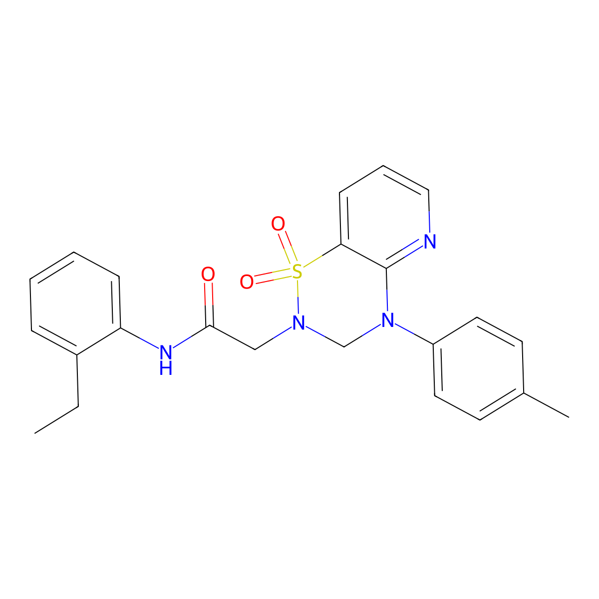 2-(1,1-dioxido-4-(p-tolyl)-3,4-dihydro-2H-pyrido[2,3-e][1,2,4]thiadiazin-2-yl)-N-(2-ethylphenyl)acetamide molecular structure, CAS 1251596-16-3
