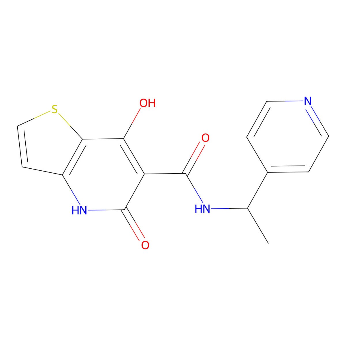7-hydroxy-5-oxo-N-(1-(pyridin-4-yl)ethyl)-4,5-dihydrothieno[3,2-b]pyridine-6-carboxamide molecular structure, CAS 1251596-25-4