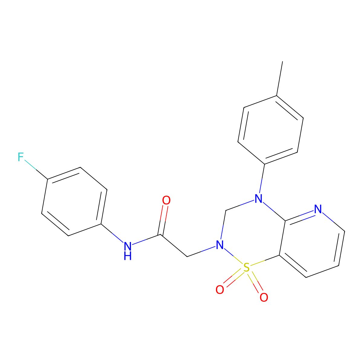 2-(1,1-dioxido-4-(p-tolyl)-3,4-dihydro-2H-pyrido[2,3-e][1,2,4]thiadiazin-2-yl)-N-(4-fluorophenyl)acetamide molecular structure, CAS 1251596-27-6