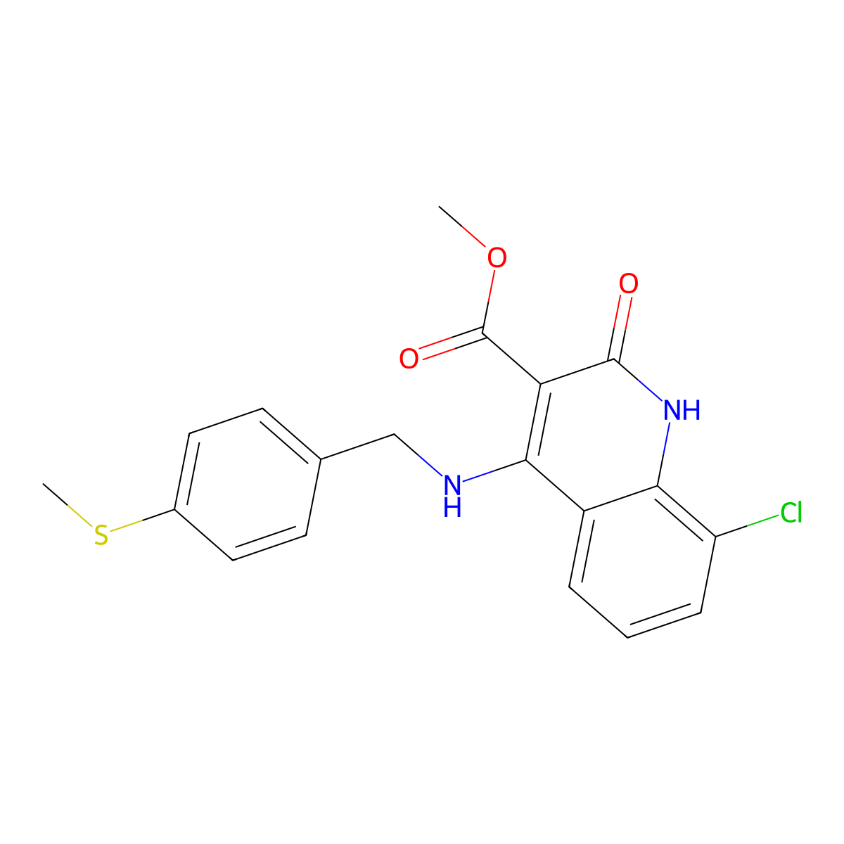 Methyl 8-chloro-4-((4-(methylthio)benzyl)amino)-2-oxo-1,2-dihydroquinoline-3-carboxylate molecular structure, CAS 1251596-28-7