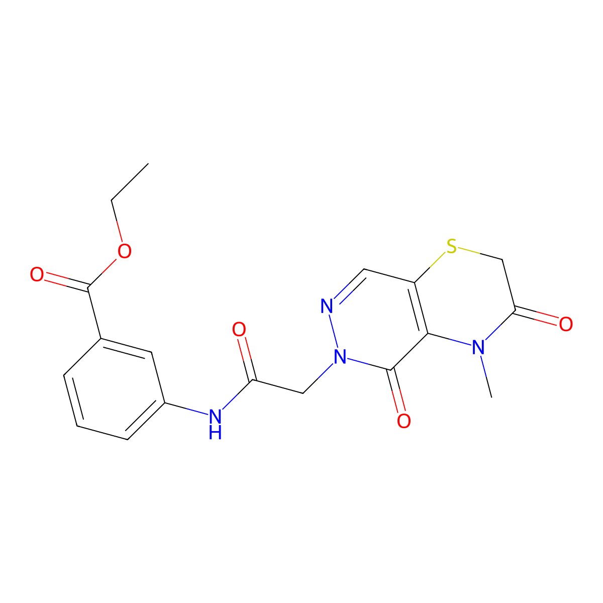 ethyl 3-(2-{4-methyl-3,5-dioxo-2H,3H,4H,5H,6H-pyridazino[4,5-b][1,4]thiazin-6-yl}acetamido)benzoate molecular structure, CAS 1251596-31-2