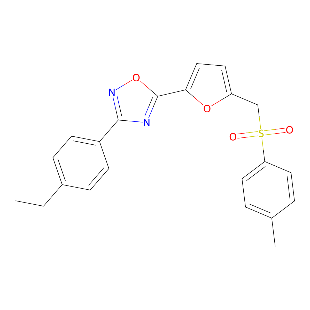 3-(4-Ethylphenyl)-5-(5-(tosylmethyl)furan-2-yl)-1,2,4-oxadiazole molecular structure, CAS 1251596-36-7