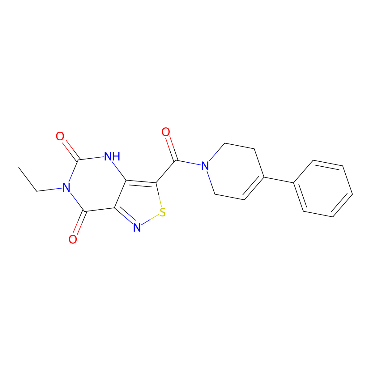 6-ethyl-3-{[4-phenyl-3,6-dihydro-1(2H)-pyridinyl]carbonyl}isothiazolo[4,3-d]pyrimidine-5,7(4H,6H)-dione molecular structure, CAS 1251596-37-8