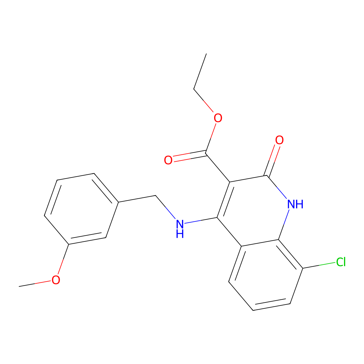 Ethyl 8-chloro-4-((3-methoxybenzyl)amino)-2-oxo-1,2-dihydroquinoline-3-carboxylate molecular structure, CAS 1251596-97-0