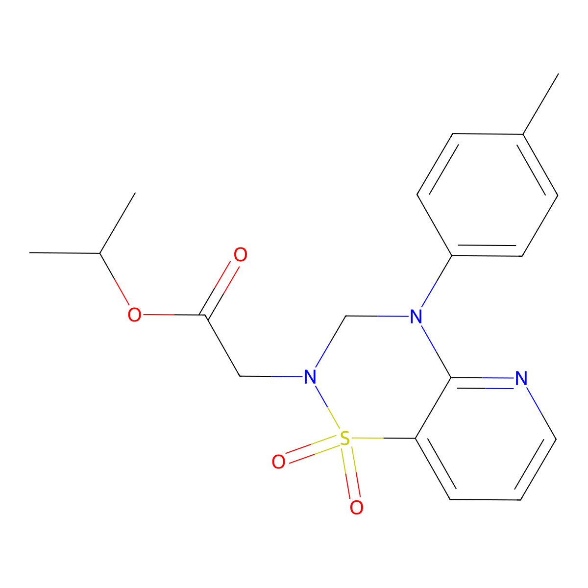 isopropyl 2-(1,1-dioxido-4-(p-tolyl)-3,4-dihydro-2H-pyrido[2,3-e][1,2,4]thiadiazin-2-yl)acetate molecular structure, CAS 1251596-98-1