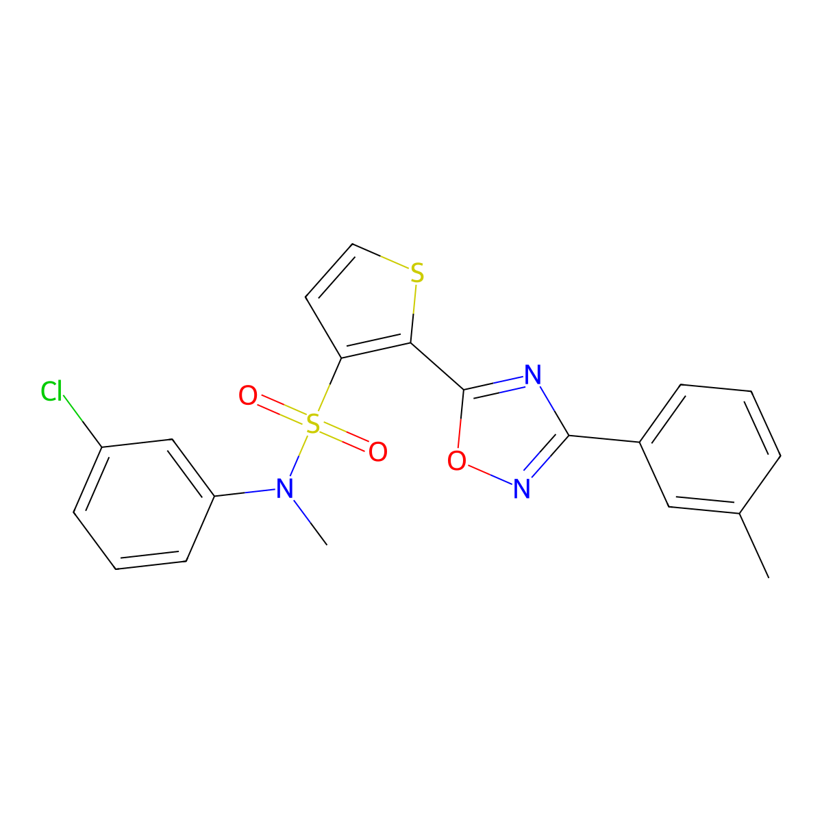 N-(3-chlorophenyl)-N-methyl-2-[3-(3-methylphenyl)-1,2,4-oxadiazol-5-yl]thiophene-3-sulfonamide molecular structure, CAS 1251597-01-9