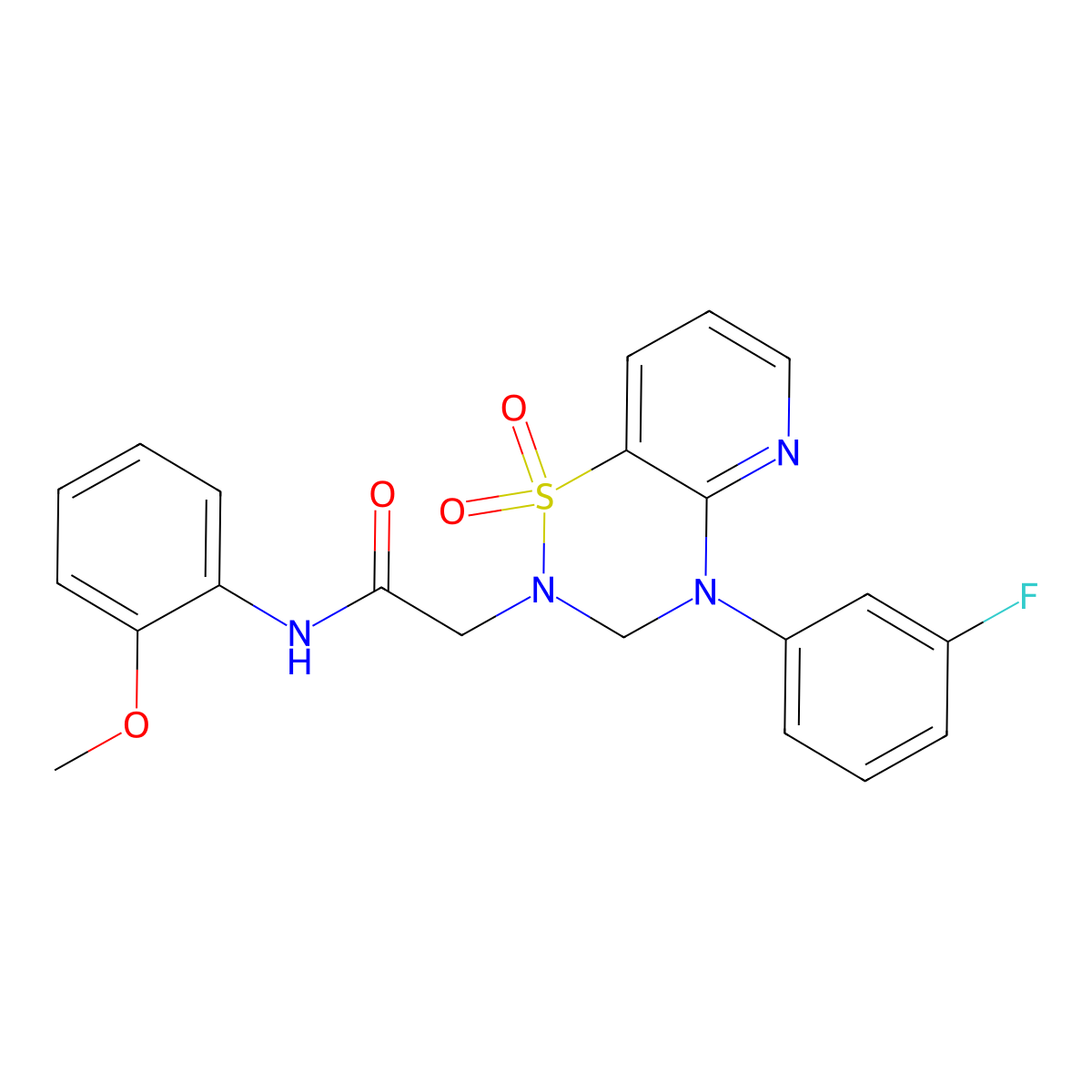 2-(4-(3-fluorophenyl)-1,1-dioxido-3,4-dihydro-2H-pyrido[2,3-e][1,2,4]thiadiazin-2-yl)-N-(2-methoxyphenyl)acetamide molecular structure, CAS 1251597-02-0