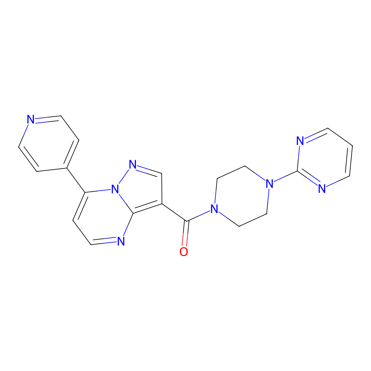 (7-(Pyridin-4-yl)pyrazolo[1,5-a]pyrimidin-3-yl)(4-(pyrimidin-2-yl)piperazin-1-yl)methanone molecular structure, CAS 1251597-03-1