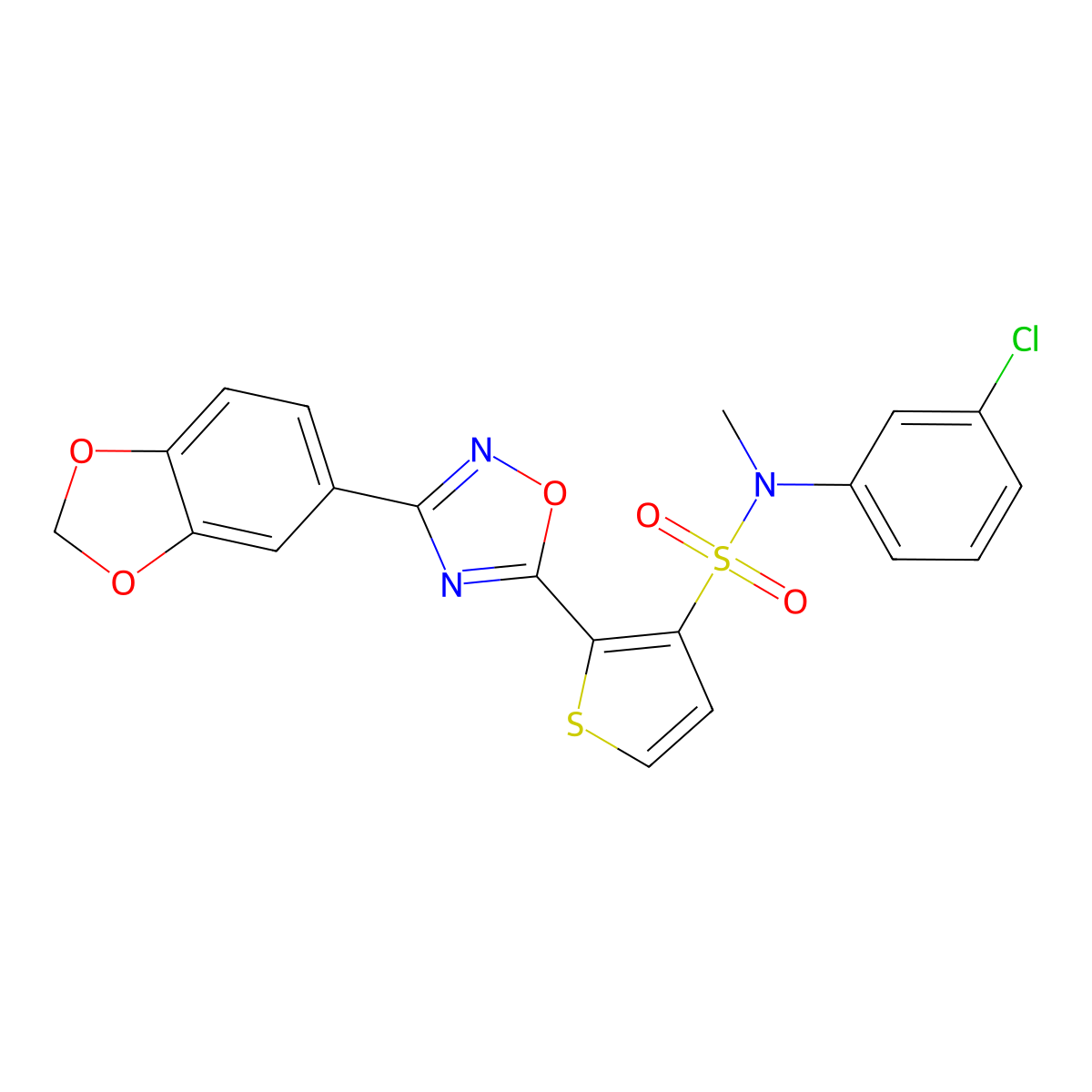2-(3-(benzo[d][1,3]dioxol-5-yl)-1,2,4-oxadiazol-5-yl)-N-(3-chlorophenyl)-N-methylthiophene-3-sulfonamide molecular structure, CAS 1251597-05-3