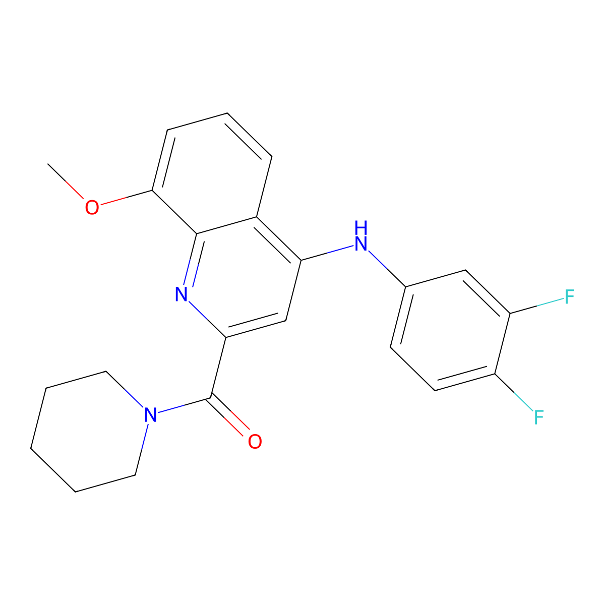 N-(3,4-difluorophenyl)-8-methoxy-2-(piperidine-1-carbonyl)quinolin-4-amine molecular structure, CAS 1251597-07-5