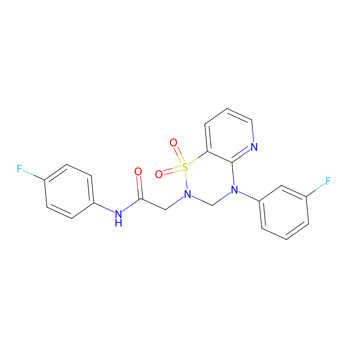 N-(4-fluorophenyl)-2-(4-(3-fluorophenyl)-1,1-dioxido-3,4-dihydro-2H-pyrido[2,3-e][1,2,4]thiadiazin-2-yl)acetamide molecular structure, CAS 1251597-08-6