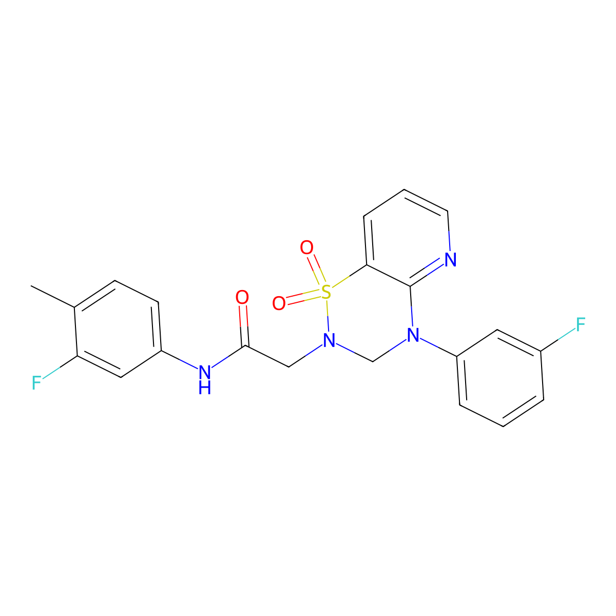 N-(3-fluoro-4-methylphenyl)-2-(4-(3-fluorophenyl)-1,1-dioxido-3,4-dihydro-2H-pyrido[2,3-e][1,2,4]thiadiazin-2-yl)acetamide molecular structure, CAS 1251597-12-2