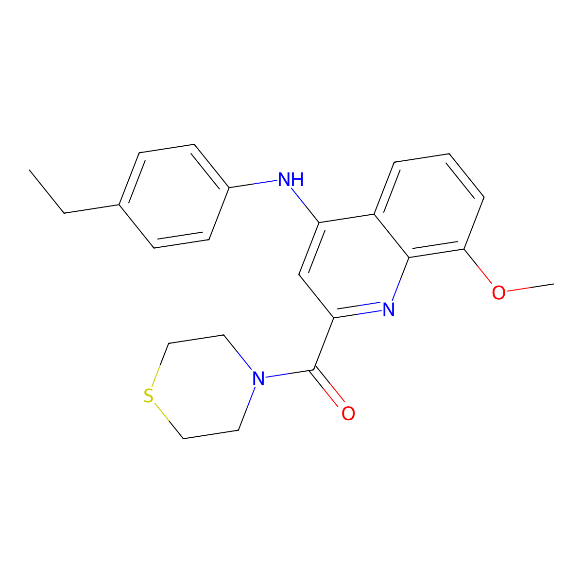 (4-((4-Ethylphenyl)amino)-8-methoxyquinolin-2-yl)(thiomorpholino)methanone molecular structure, CAS 1251597-16-6