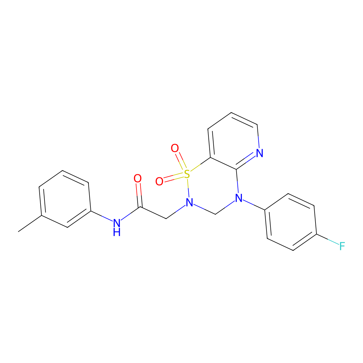 2-(4-(4-fluorophenyl)-1,1-dioxido-3,4-dihydro-2H-pyrido[2,3-e][1,2,4]thiadiazin-2-yl)-N-(m-tolyl)acetamide molecular structure, CAS 1251597-20-2