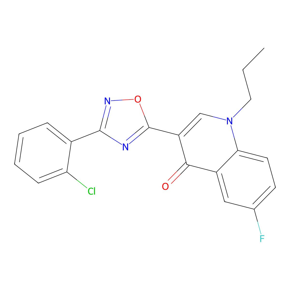 3-(3-(2-chlorophenyl)-1,2,4-oxadiazol-5-yl)-6-fluoro-1-propylquinolin-4(1H)-one molecular structure, CAS 1251597-27-9