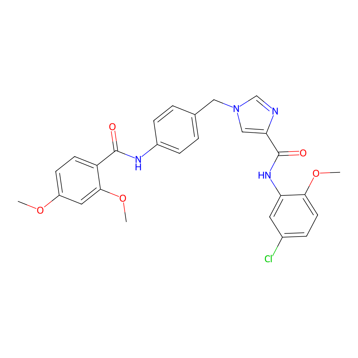 N-(5-chloro-2-methoxyphenyl)-1-(4-(2,4-dimethoxybenzamido)benzyl)-1H-imidazole-4-carboxamide molecular structure, CAS 1251597-34-8