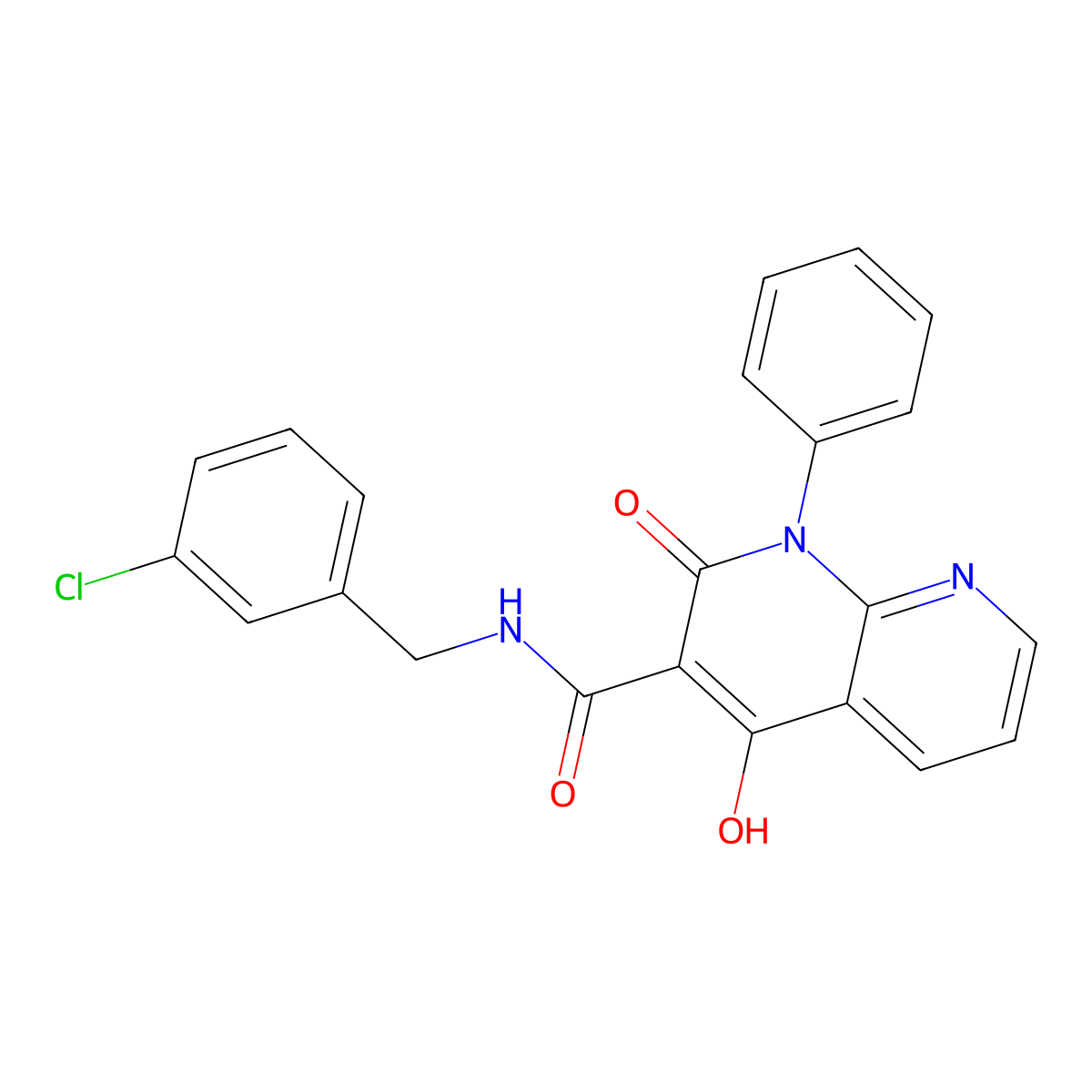 N-[(3-chlorophenyl)methyl]-4-hydroxy-2-oxo-1-phenyl-1,2-dihydro-1,8-naphthyridine-3-carboxamide molecular structure, CAS 1251597-40-6
